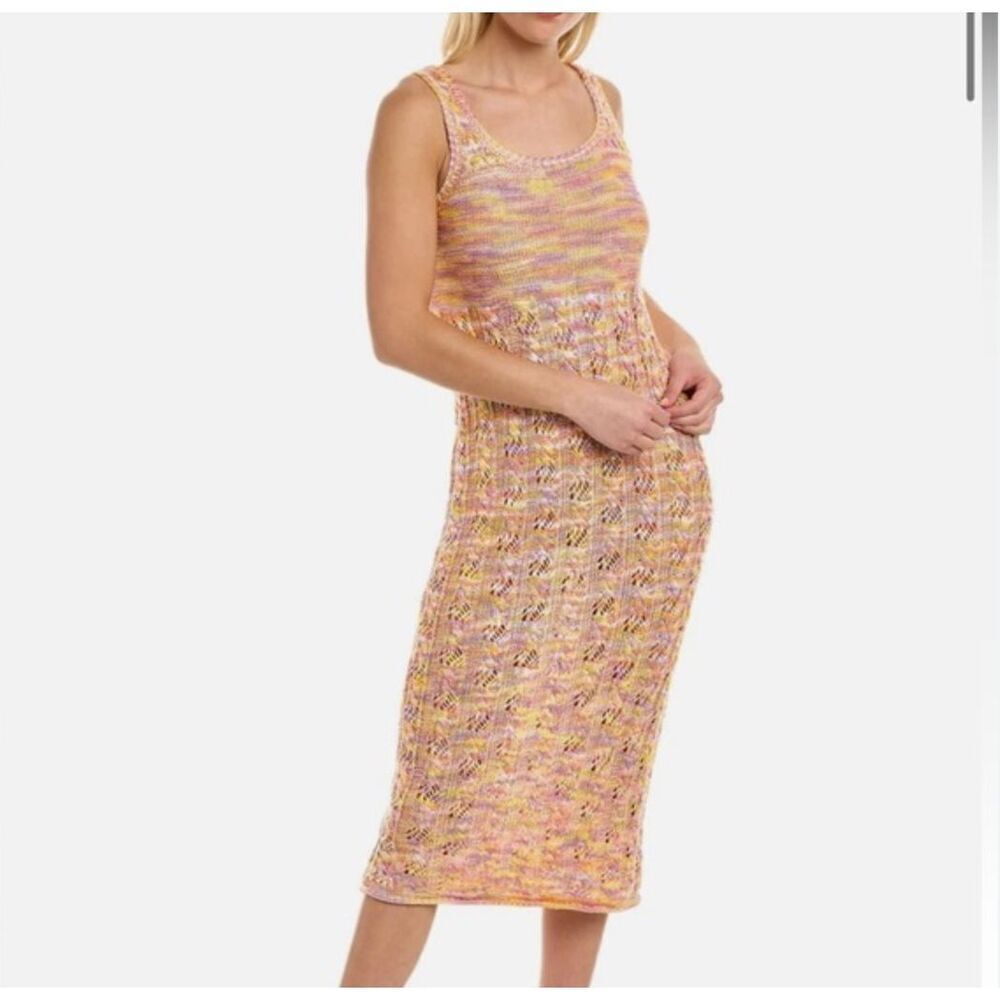 Ramy Brook Olsena Knit Space Dye Tank Dress Midi Pink XL Sleeveless